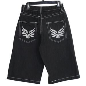 Vintage Y2K M Gordon Denim Shorts Mens W30 Black Embroidered Baggy Jorts